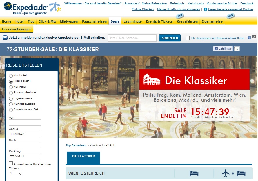 Günstige Reisen findet man beim Expedia Sale