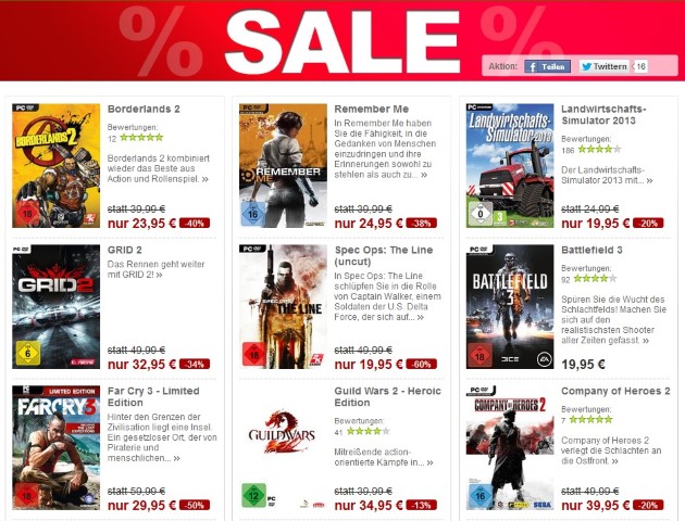 Beim Gamesload Sale spart man bereits ohne Gutschein kräftig. (Bild: Screenshot Gamesload.de)